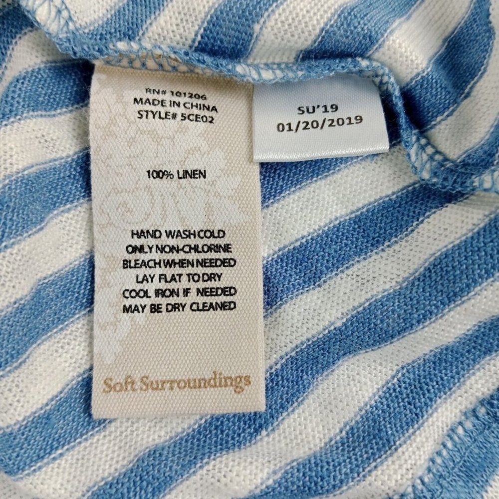 Soft Surroundings Linen Cardigan Blue Stripe V Neck Women Plus‎ Sz 1X NEW! - Picture 6 of 10